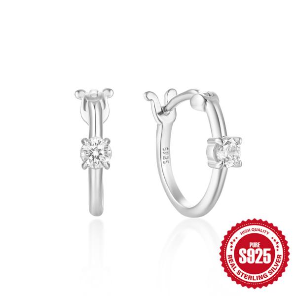 925 Silver Prong-Set Cubic Zirconia Huggie Earrings