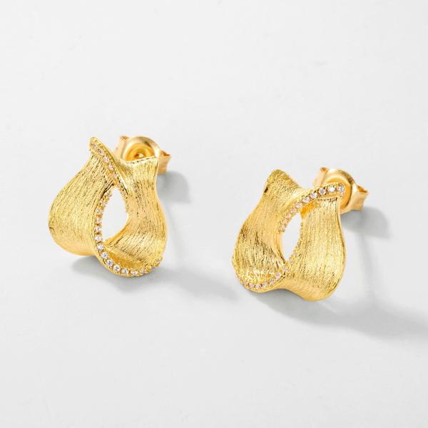 Gold Abstract Pavé Stud Earrings