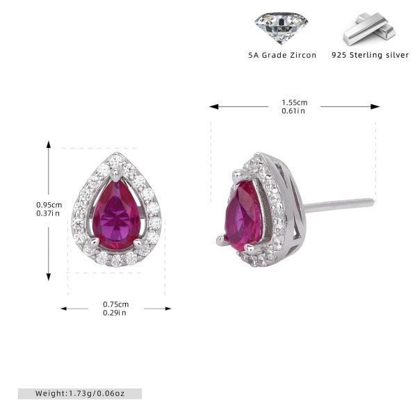 Silver Red Zircon Halo Stud Earrings