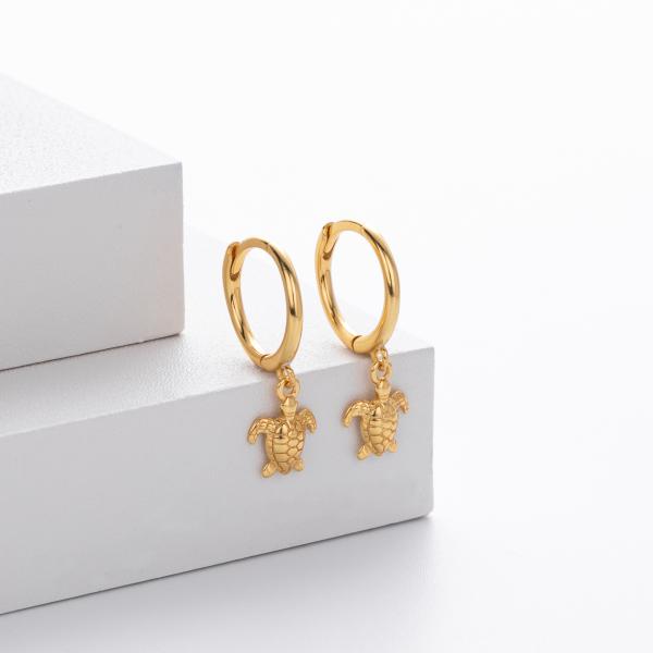Gold Turtle Charm Huggie Earrings