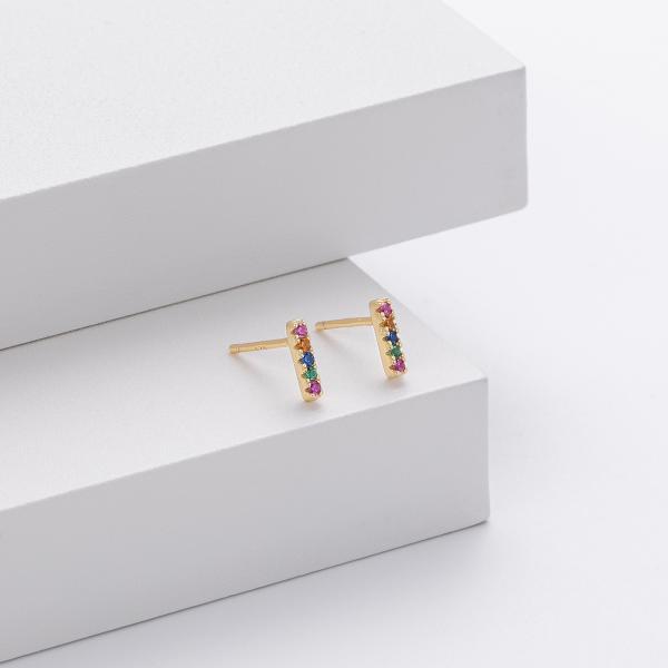 Gold Multicolor Stone Bar Stud Earrings