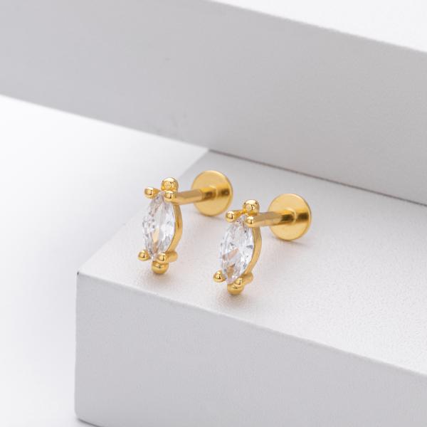 Gold Marquise Cubic Zirconia Stud Earrings