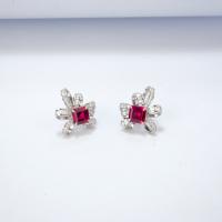 Silver Ruby Floral Stud Earrings