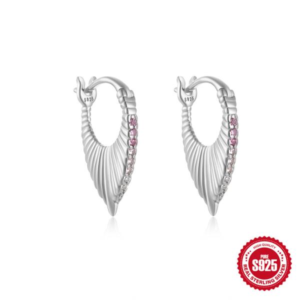 925 Silver Pink Stone Small Hoop Earrings