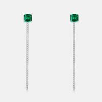 Silver Square Emerald Threader Earrings