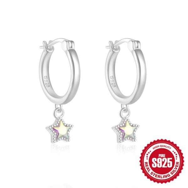 925 Silver Star Charm Hoop Earrings