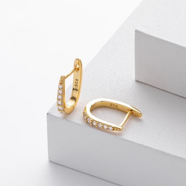 Gold Huggie Earrings with Pavé Cubic Zirconia