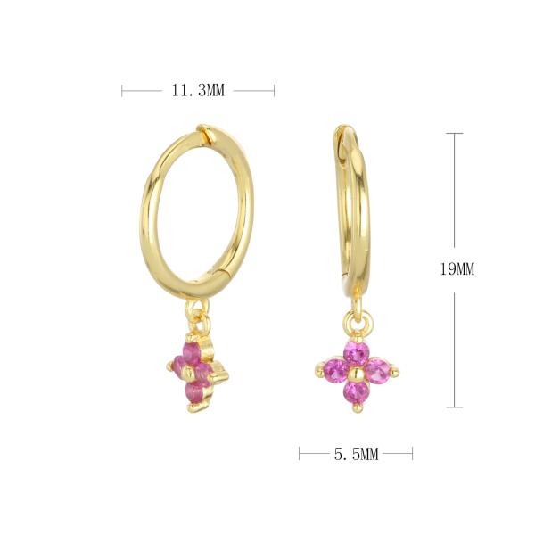 Gold Pink CZ Floral Huggie Earrings