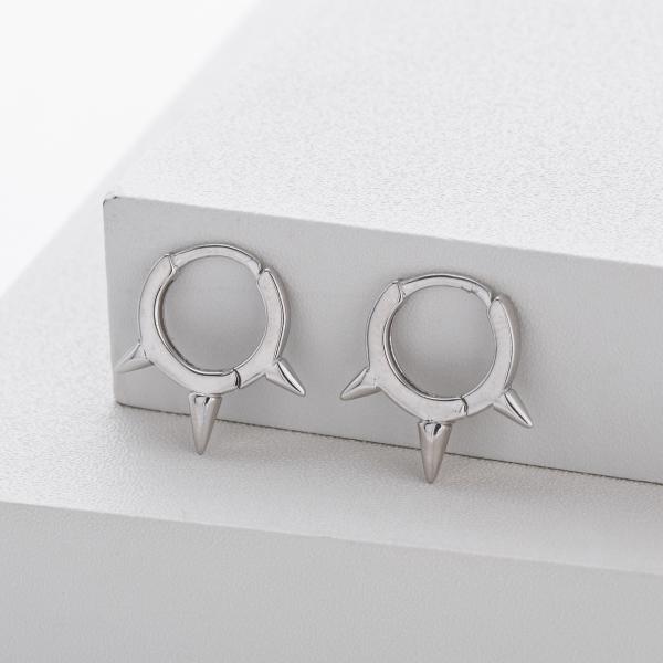 Silver Spike Huggie Earrings