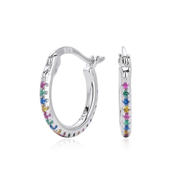 Silver Multicolor Pavé Hoop Earrings