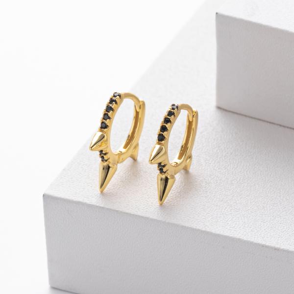 Gold Black Zirconia Spike Huggie Earrings