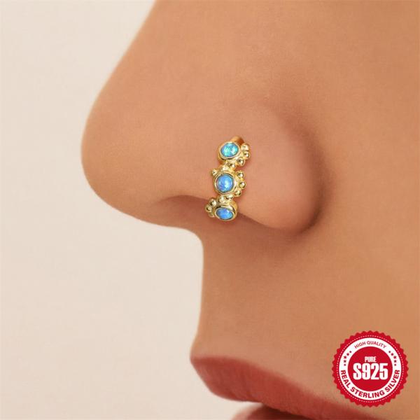 Gold-Plated Blue Opal Nose Ring