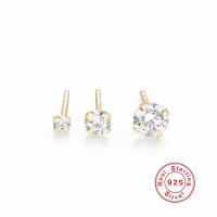 925 Silver Gold-Tone Cubic Zirconia Stud Earrings