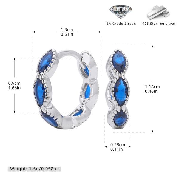 Silver Blue Zircon Geometric Huggie Earrings