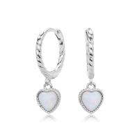 Silver Opal Heart Huggie Earrings