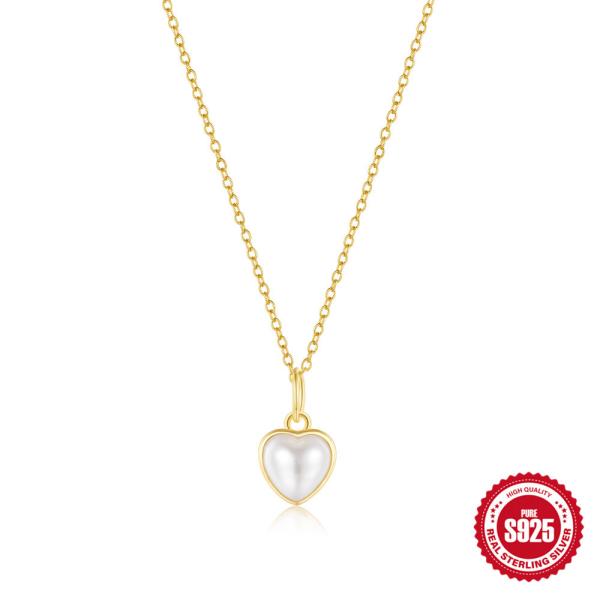 Gold Heart Pearl Pendant Necklace
