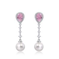Pink Stone & Pearl Silver Dangle Earrings