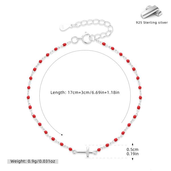 Silver Red Bead Cross Charm Bracelet
