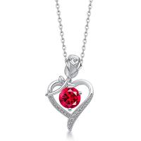 Sterling Silver Red Heart Pendant Necklace