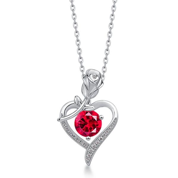 Sterling Silver Red Heart Pendant Necklace