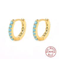 Gold Huggie Earrings with Turquoise Stones