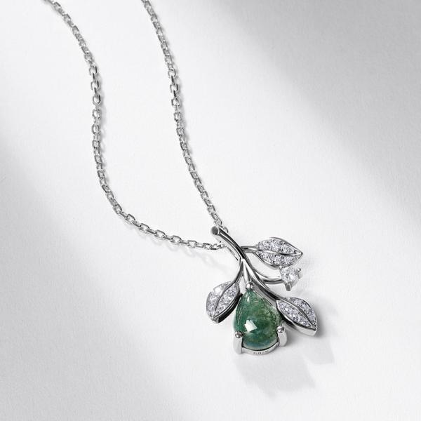Leaf Motif Jade Silver Pendant Necklace