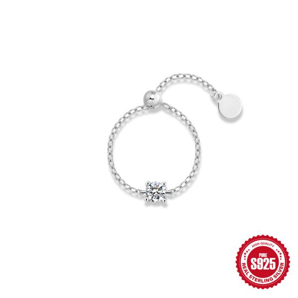 Sterling Silver Adjustable Cubic Zirconia Ring