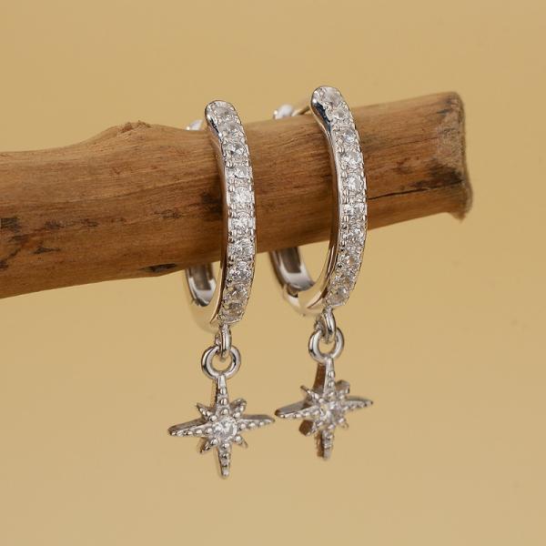 Silver Star Charm Huggie Earrings