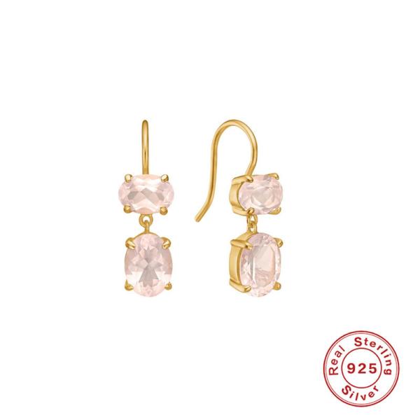 Gold Prong Pink Crystal Drop Earrings