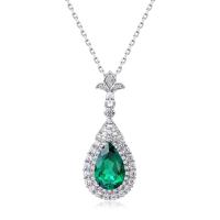 Silver Emerald Halo Pendant Necklace