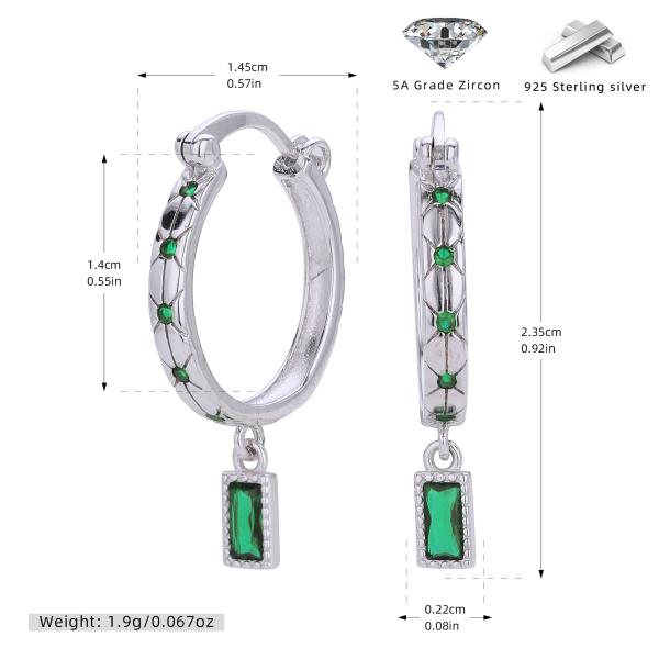 Silver Green Zircon Hoop Earrings