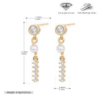 Gold Pearl and Zircon Dangle Earrings