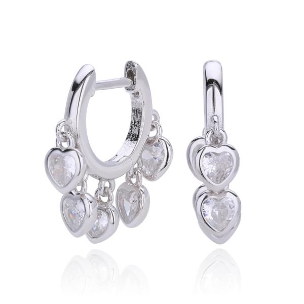 Silver Heart Charm Huggie Earrings