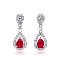 Sterling Silver Red Teardrop Dangle Earrings