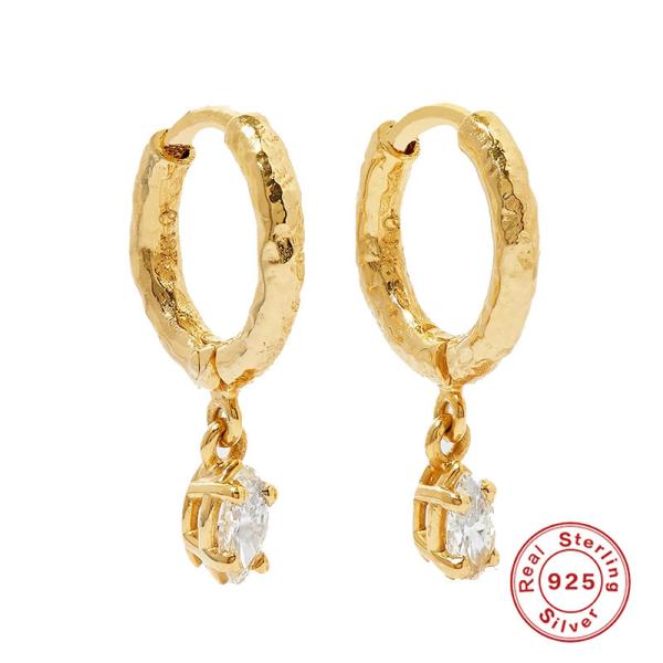 Gold-Plated Hammered Huggie Earrings with CZ Drop