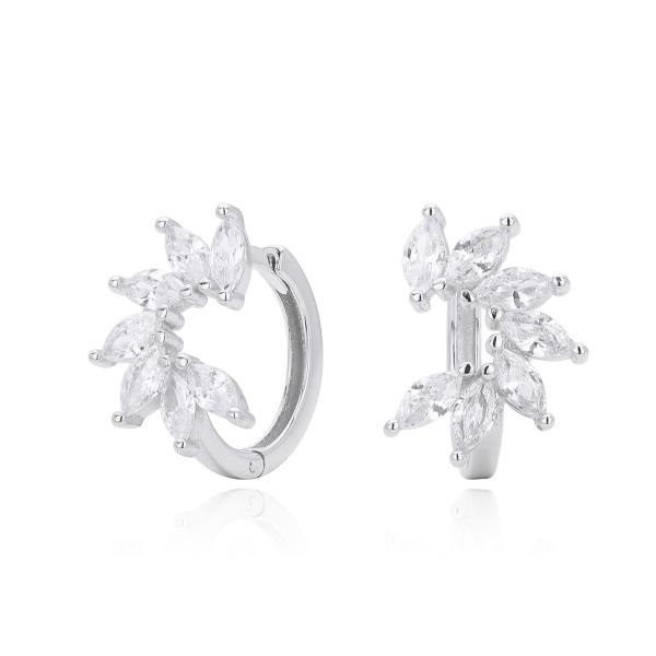Silver Floral Huggie Earrings