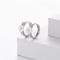 Silver Floral Pink Accent Hoop Earrings