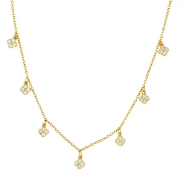 Gold Pavé Floral Charm Necklace