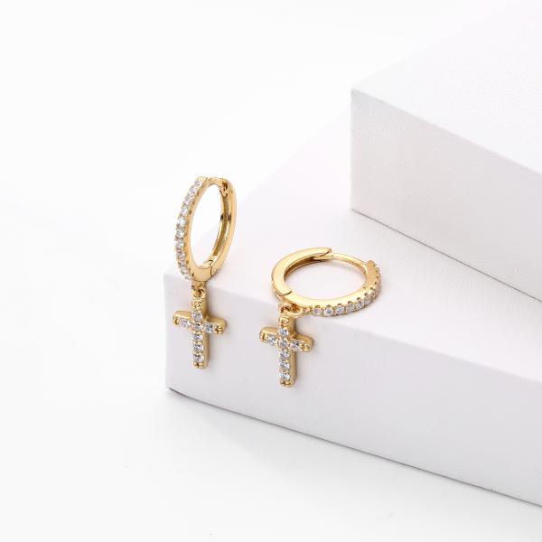 Gold Cross Charm Huggie Earrings