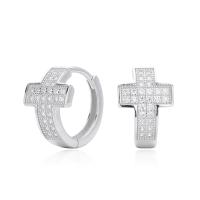 Silver Cross Pavé Huggie Earrings