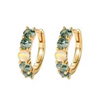 Gold-Plated Opal Gemstone Hoop Earrings