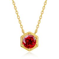 Gold Hexagon Ruby Pendant Necklace