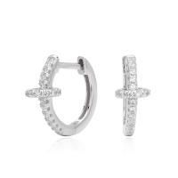 Silver Pavé Cross Huggie Earrings