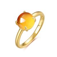 Gold Band Orange Glass Solitaire Ring