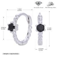 Silver Black Zircon Huggie Earrings