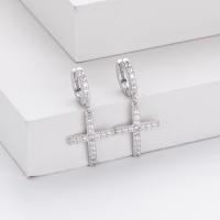 Silver Pavé Cross Huggie Earrings