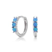 Silver Huggie Earrings with Blue Opal