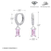 Silver Huggie Earrings with Pink Zirconia Drop