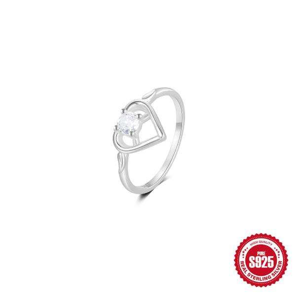 925 Silver Heart Motif Ring with Cubic Zirconia