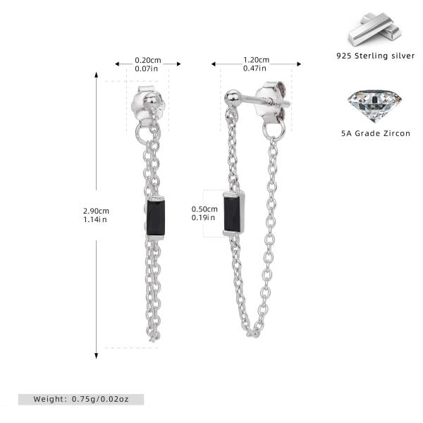 Silver Black Stone Dangle Earrings